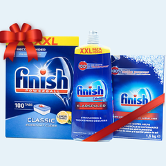 Combo Viên rửa bát Finish CLASSIC LEMON 100V + Muối 1.5KG + Nước bóng 1150ML