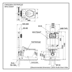 Bàn cầu treo tường TOTO CW522EA/TCF797C2Z/WH172AAT nắp rửa điện tử WASHLET