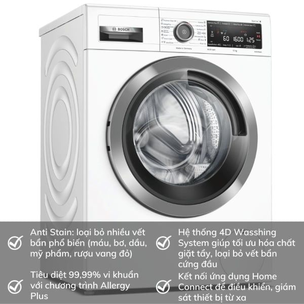 Máy giặt AntiStain Bosch WAX32M40SG 10kg - Series 8