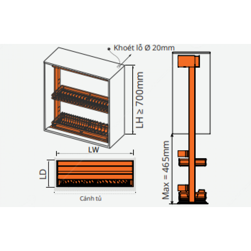 Giá bát đĩa nâng hạ điện Garis GL06.9XV