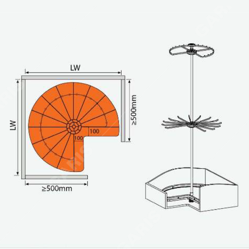 Giá xoay, treo góc tủ quần áo, 3 tầng Garis GW33R