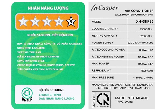 Máy lạnh Casper XH-09IF35 Inverter 2 chiều 9.300 BTU 1HP