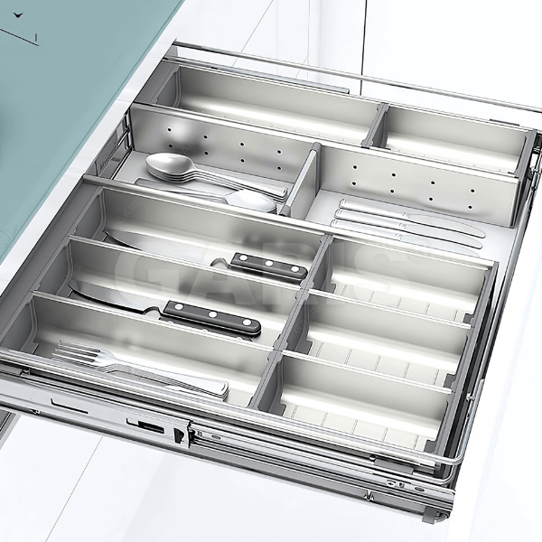 Khay chia inox 4 ngăn đựng dao, thìa, dĩa đặt trong ngăn kéo GT01.2