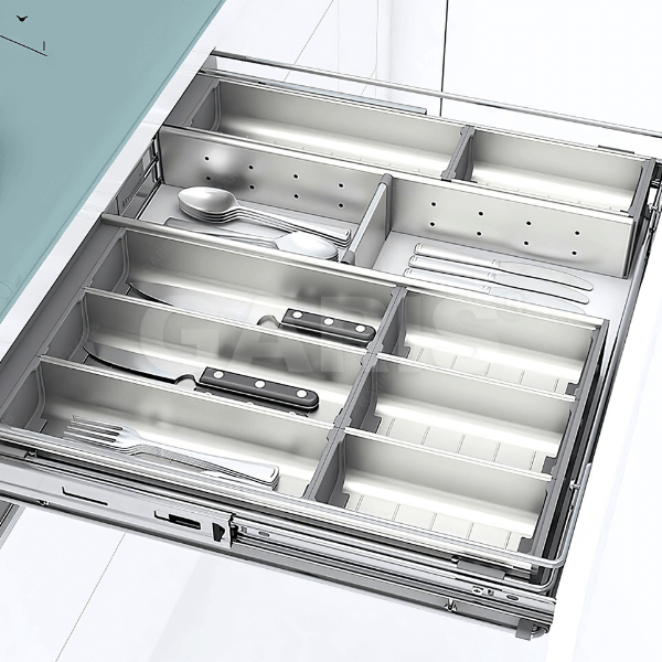 Khay chia inox 6 ngăn đựng dao, thìa, dĩa đặt trong ngăn kéo GT01.3