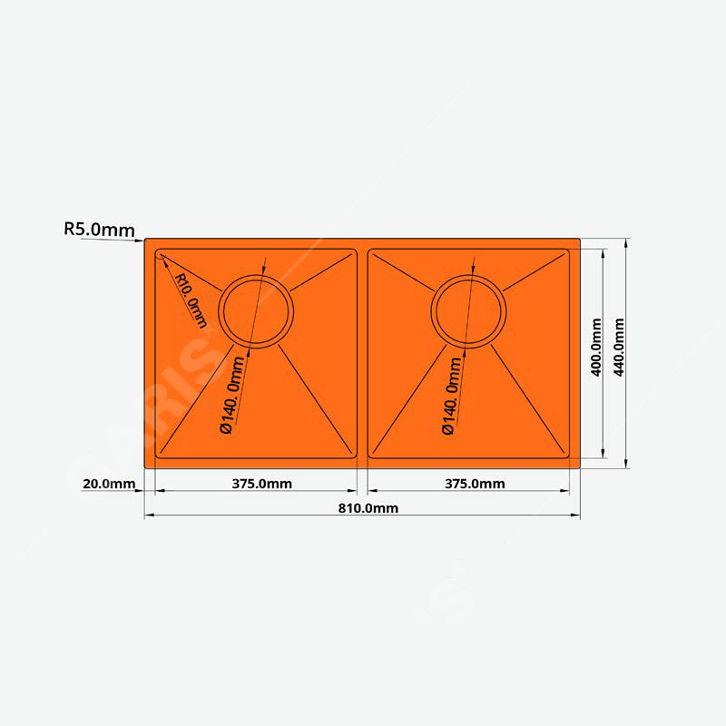 Chậu rửa 2 hố cân âm bàn đá Garis GS21.81D