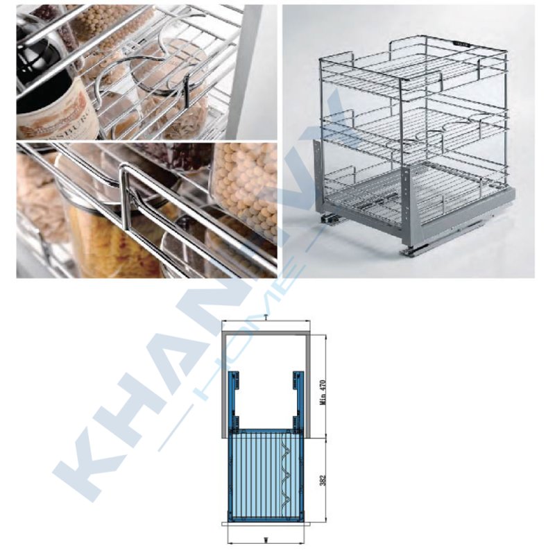Kệ 3 tầng đựng chai lọ ray giảm chấn inox 304 Higold 305021