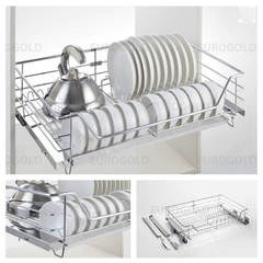 Kệ bát đĩa inox nan âm tủ - gắn cánh, ray giảm chấn Eurogold EG6260