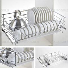Kệ bát đĩa inox nan âm tủ - gắn cánh, ray giảm chấn Eurogold EG6275