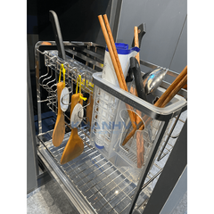 Kệ dao thớt nan dẹt inox mờ, ray giảm chấn Eurogold EPD5230