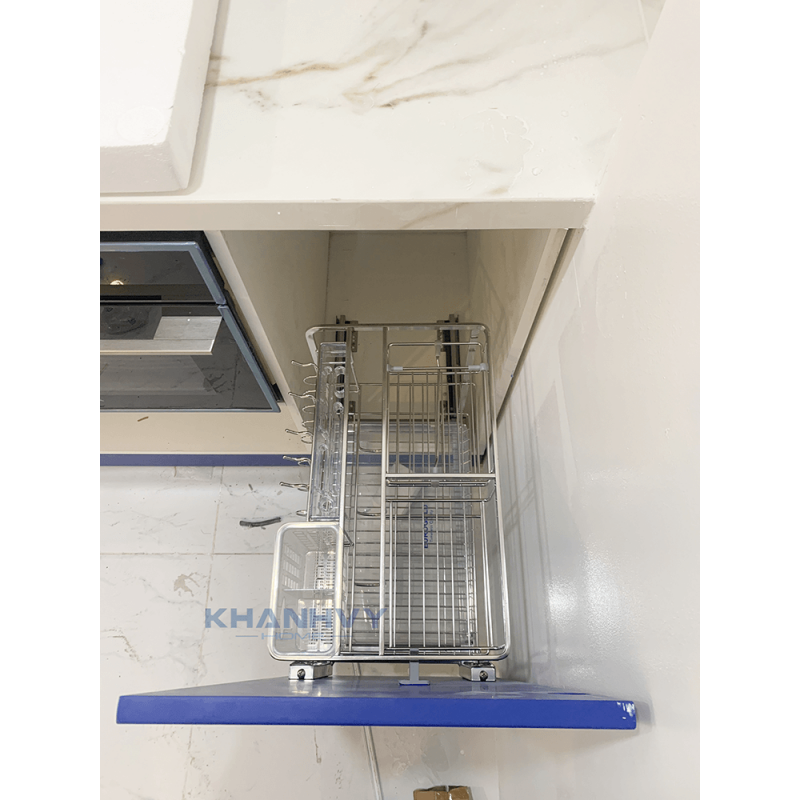 Kệ dao thớt nan dẹt inox mờ, ray giảm chấn Eurogold EPD5235