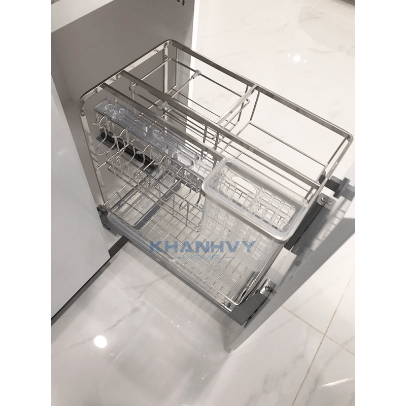 Kệ dao thớt nan dẹt inox mờ, ray giảm chấn Eurogold EPD5235