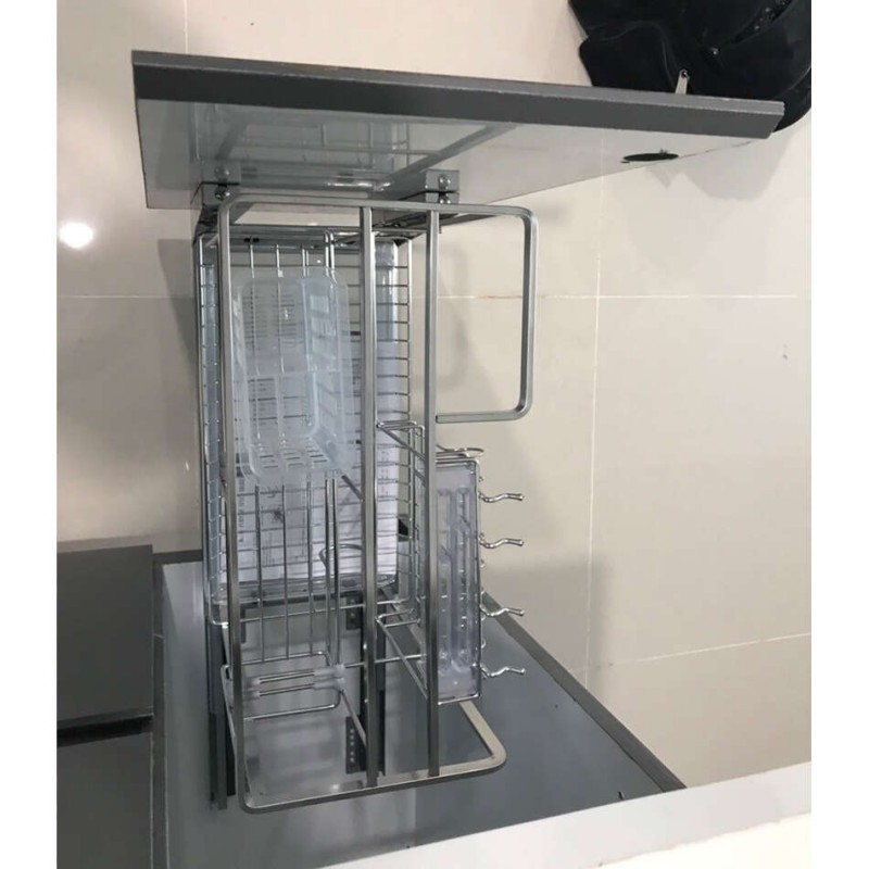 Kệ dao thớt nan dẹt inox mờ, ray giảm chấn Eurogold EPD5240