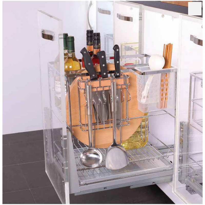 Kệ dao thớt nan dẹt inox mờ, ray giảm chấn Eurogold EPD5240