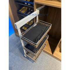Kệ để đồ 3 tầng, ray giảm chấn, giỏ mây Eurogold EUA5190