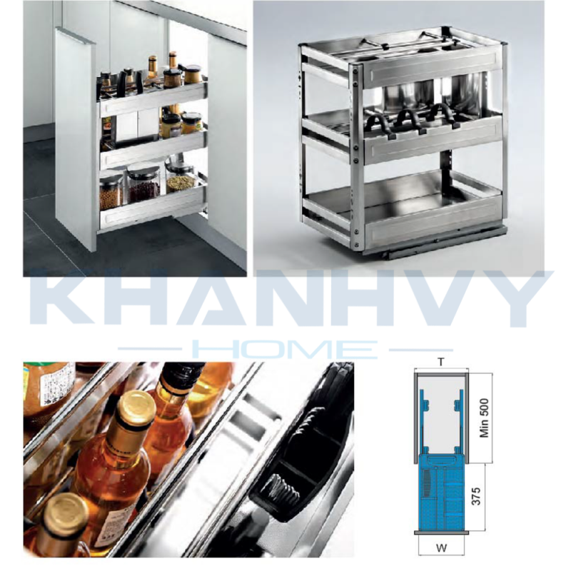 Kệ gia vị dụng cụ inox ray giảm chấn Higold 306002