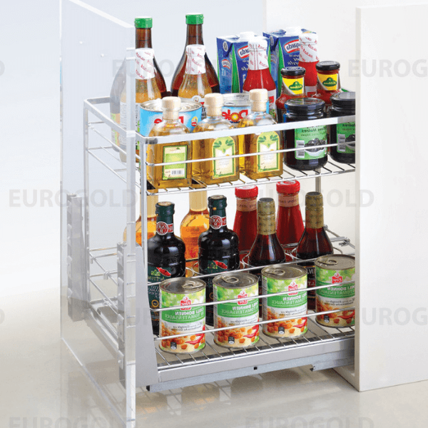 Kệ gia vị inox nan vuông, ray giảm chấn Eurogold ERO2025B2