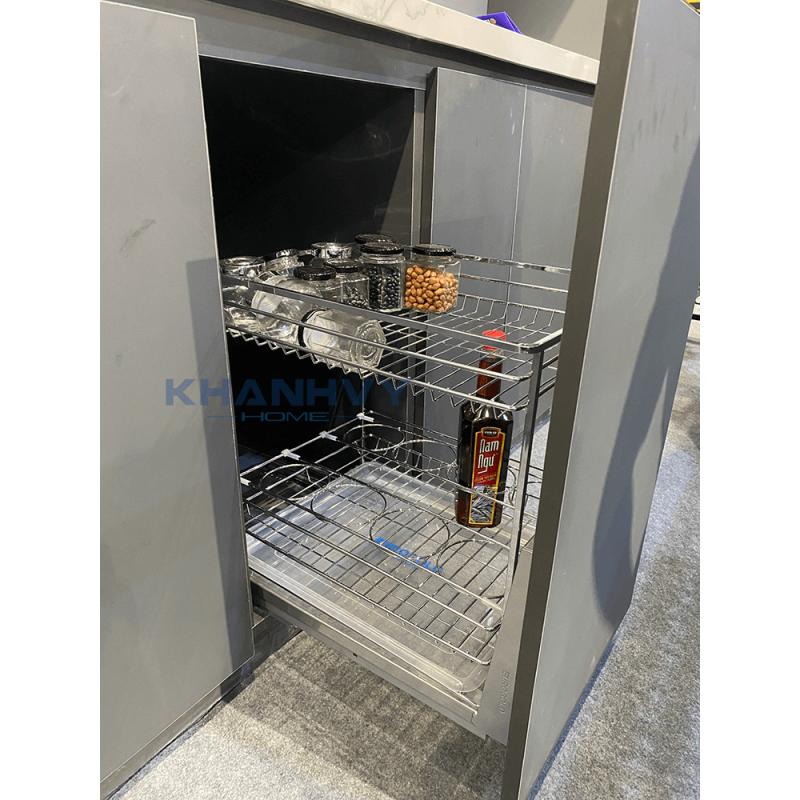 Kệ gia vị inox nan vuông, ray giảm chấn Eurogold ERO2040B2