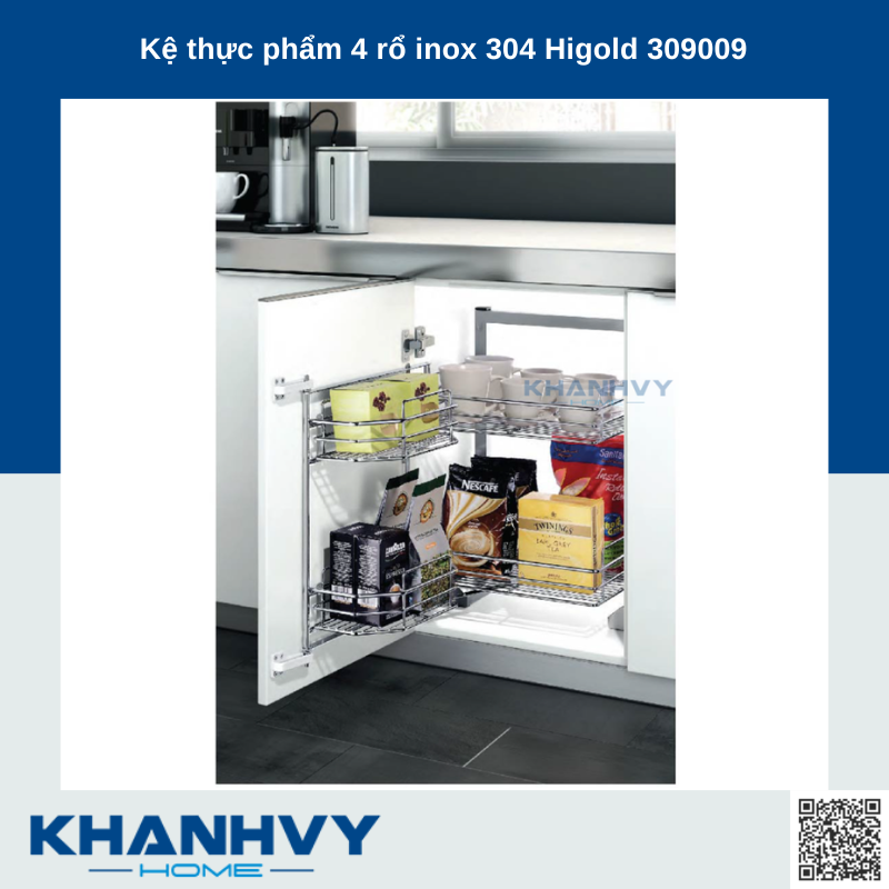 Sản phẩm kệ thực phẩm 4 rổ inox 304 309009, 309010 chính hãng Higold tại Khánh Vy Home
