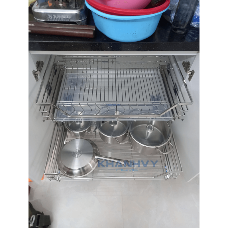Kệ xoong nồi, bát dĩa dẹt đa năng, gắn cánh âm tủ Eurogold EPD7280