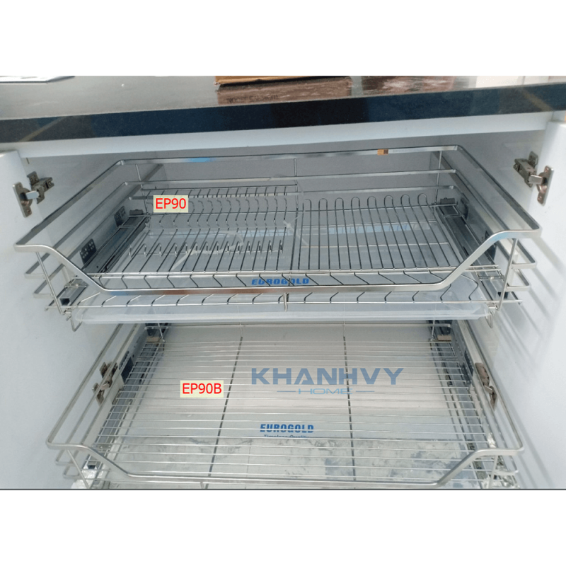 Kệ xoong nồi, bát dĩa dẹt đa năng, gắn cánh âm tủ Eurogold EPD7290
