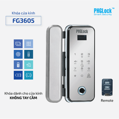 Khóa điện tử PHGlock FG3605W-SMS Remote vân tay cửa kính màu bạc