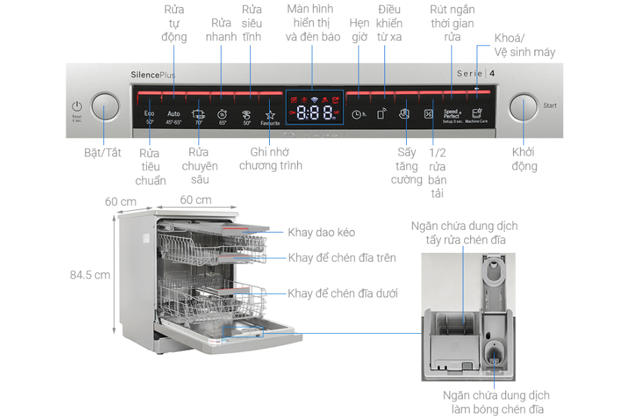 Máy rửa chén Bosch SMS4ECI26E Series 4 độc lập