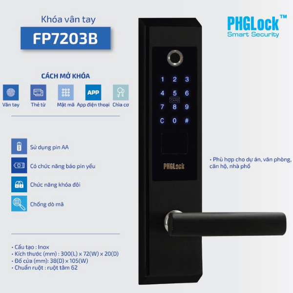 Khóa vân tay PHGlock FP7203B - R App