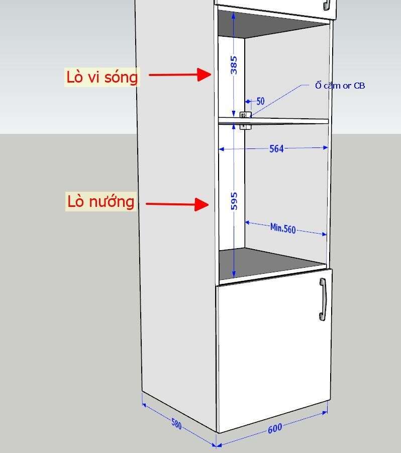 Kích thước lắp đặt lò nướng. lò vi sóng cho hệ tủ cao