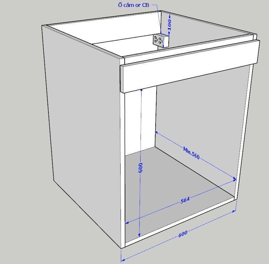 Kích thước lắp đặt lò nướng cho hệ tủ bếp dưới