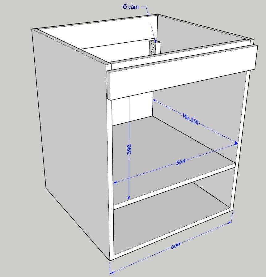 Kích thước lắp đặt lò vi sóng cho hệ tủ bếp dưới