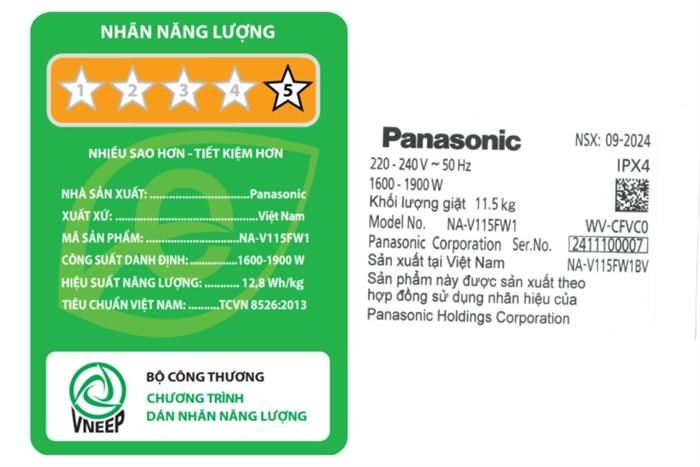 Máy giặt Panasonic NA-V115FW1BV cửa trước 11.5kg