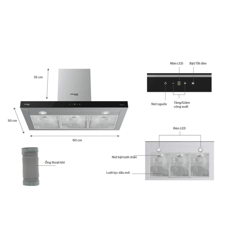 Máy hút khói khử mùi SUNHOUSE MAMA MMB6817-90