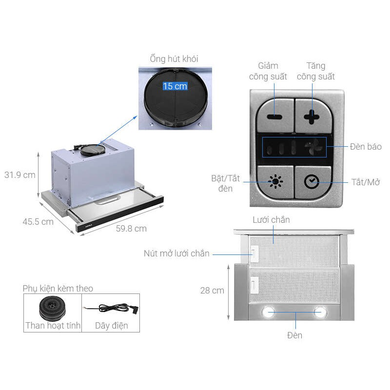 Máy hút mùi âm tủ Hafele HH-TG60E 539.81.073
