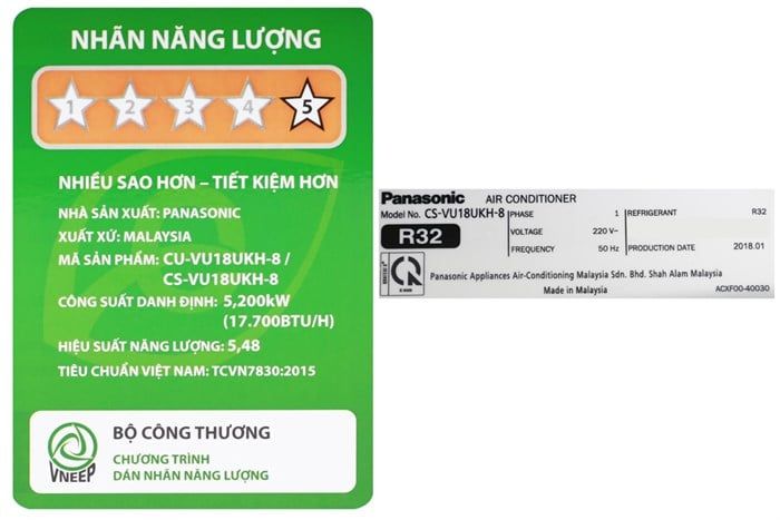 Máy lạnh Panasonic CU/CS-VU18UKH-8 Inverter 1 chiều 17.700 BTU 2HP