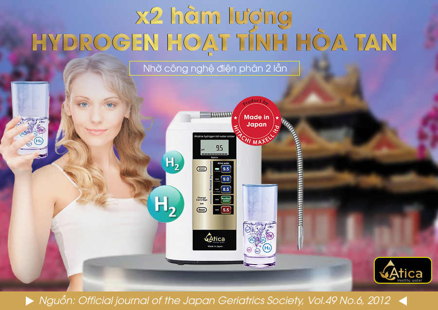 Máy lọc nước ion kiềm Atica có hàm lượng HYDROGEN TẠI pH 9.5 vượt trội nhờ công nghệ ĐIỆN PHÂN 2 LẦN