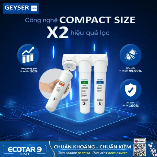 Máy lọc nước ion kiềm giàu hydro Geyser Ecotar 9 Slim T