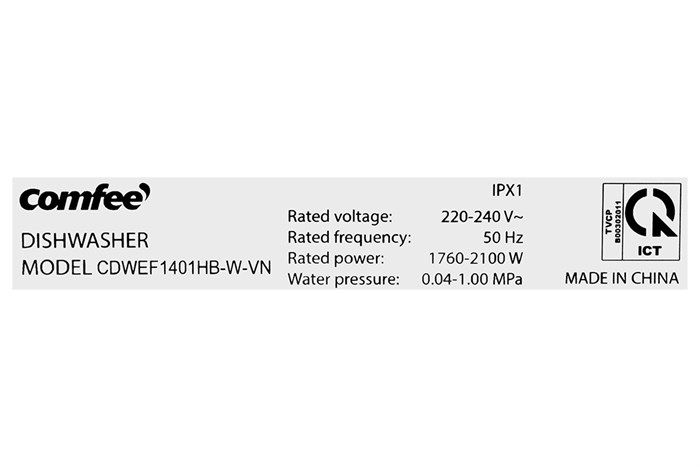 Máy rửa chén độc lập Comfee CDWEF1401HB-W-VN 14 Bộ