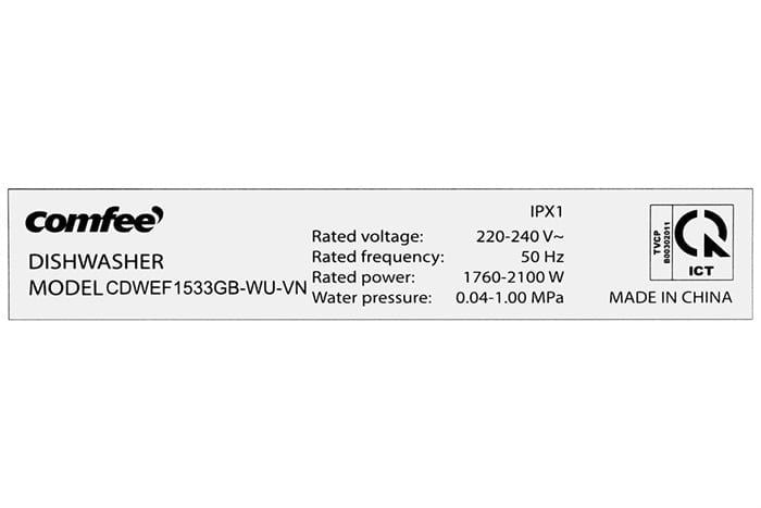 Máy rửa chén độc lập Comfee CDWEF1533GB-WU-VN 15 Bộ