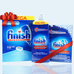 Combo Viên rửa bát Finish CLASSIC 110V + Muối 1.5KG + Nước bóng 1150ML
