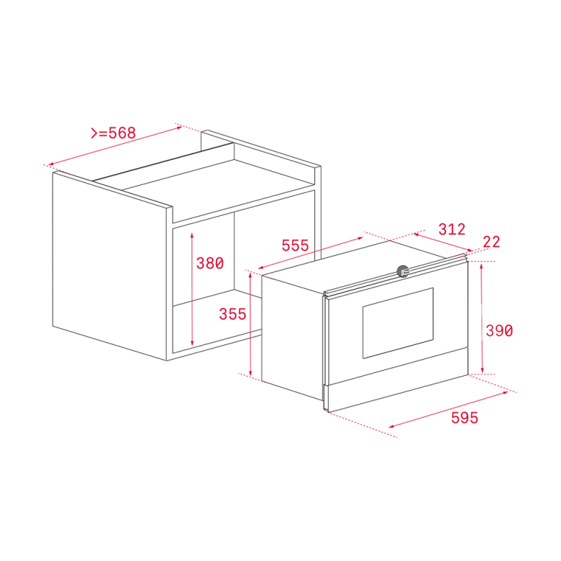 Thông số về kích thước sản phẩm lò vi sóng Teka MS 622 BIS L 40584100