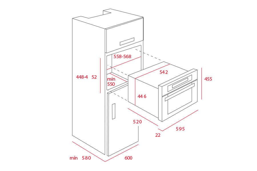 Thông số về kích thước sản phẩm lò nướng MCL 32 BIS 40587100
