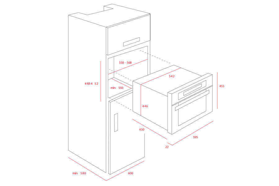 Thông số về kích thước sản phẩm lò nướng MWL 32 BIS 40586100