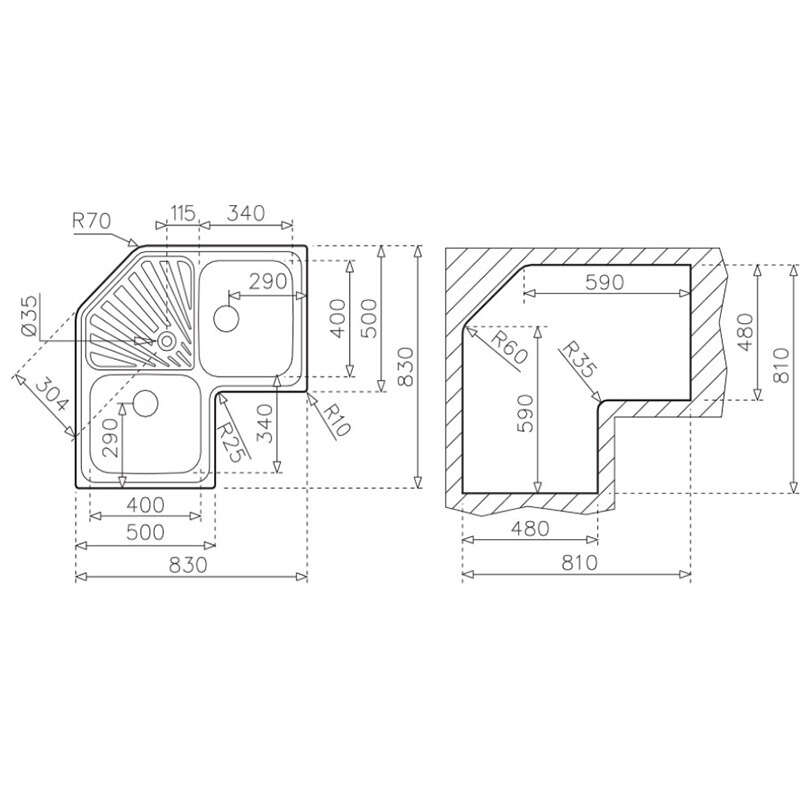Chậu rửa inox TEKA ANGULAR 2B (2C) 10118005