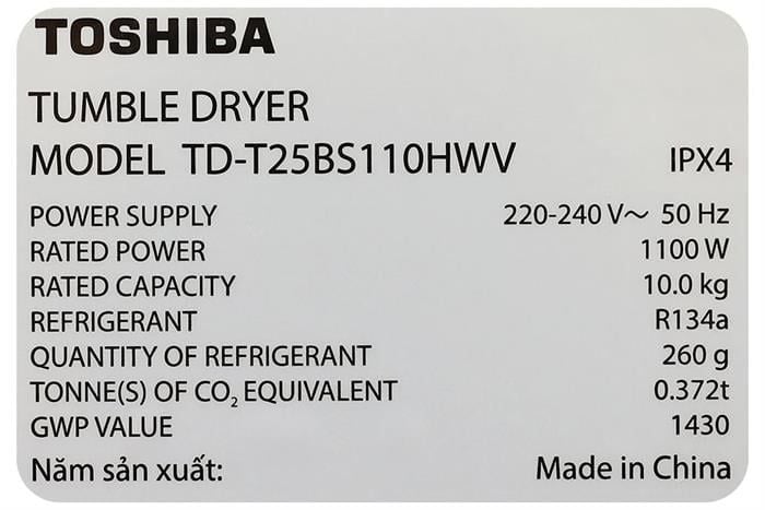 Máy sấy bơm nhiệt Toshiba TD-T25BS110HWV(MG) 10 kg