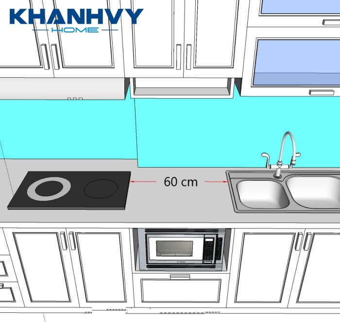 Khoảng cách tối thiểu từ bếp và chậu rửa trong căn bếp gia đình