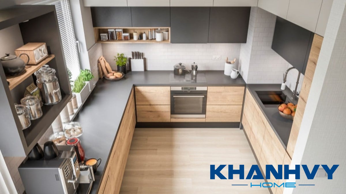 Bếp và chậu rửa vuông góc