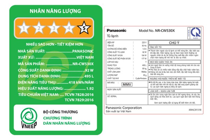 Tủ lạnh Panasonic NR-BW530XMMV 2 cánh cao cấp 500 lít