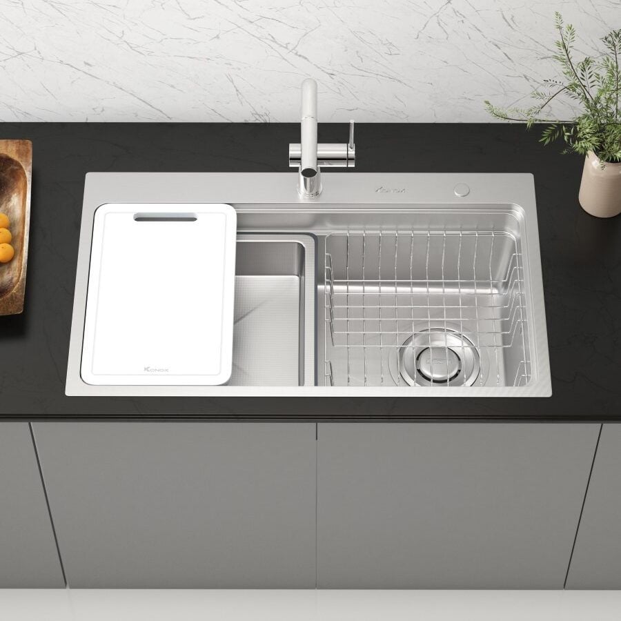 Chậu rửa bát Konox KN8048TS Dekor 1 hố chống xước Workstation Sink