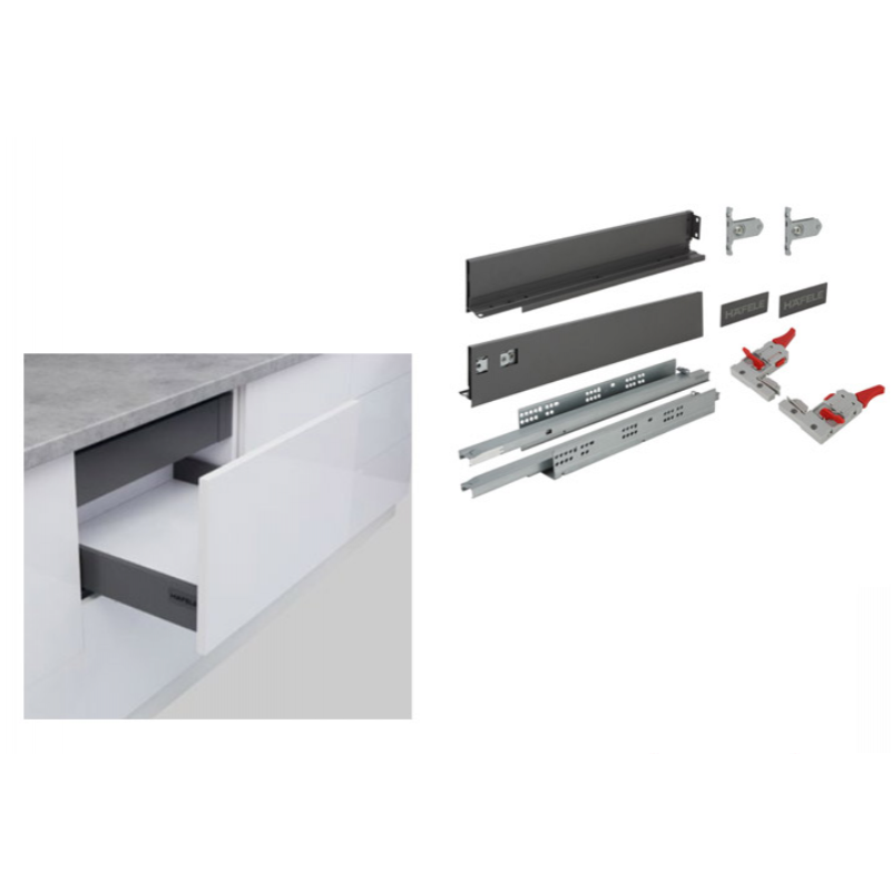 Ray hộp Hafele S1 chức năng giảm chấn màu xám 552.49.316