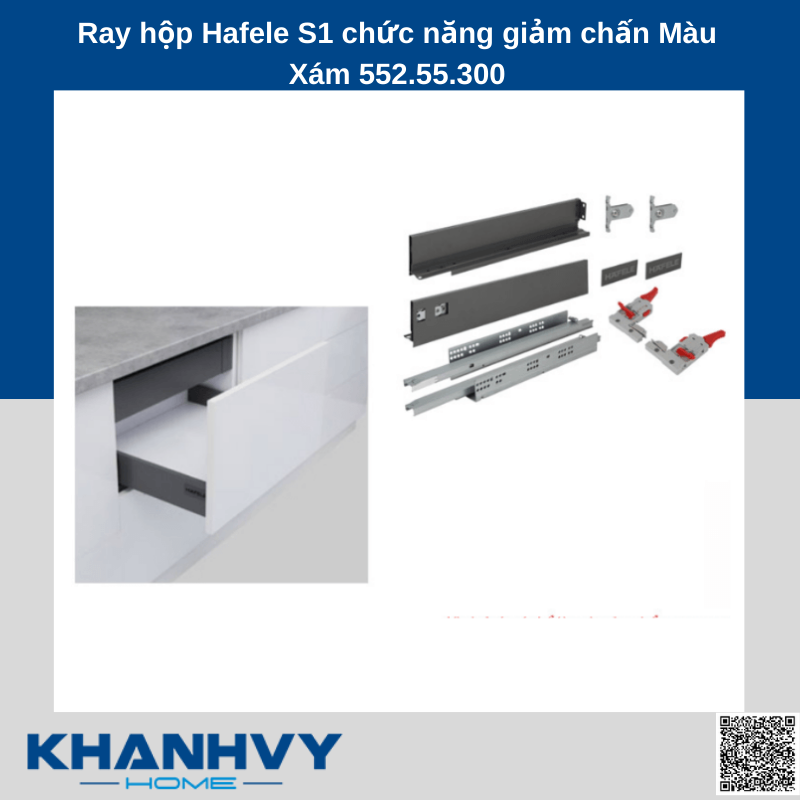 Ray hộp Hafele S1 chức năng giảm chấn Màu Xám 552.55.300 chính hãng tại Khánh Vy Home